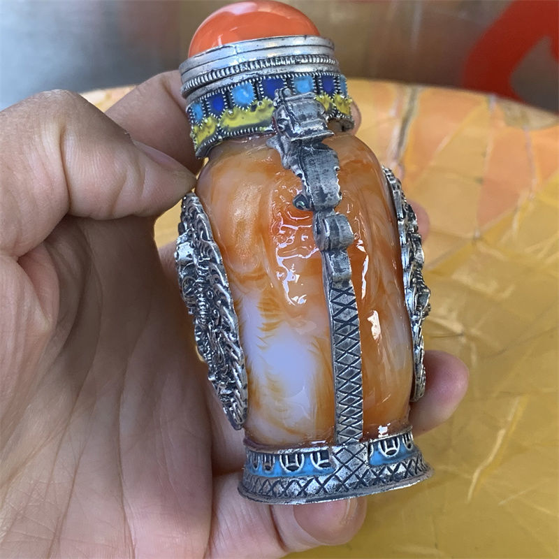 古代怀旧藏族杂项新铜双面红色鼻烟壶老货烟具收藏民族工艺品