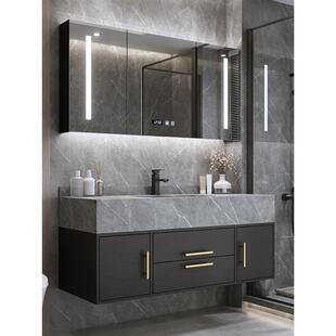 南通上海卫生间岩板一体浴室柜组合套装洗手池洗脸镜轻奢洗漱台盆