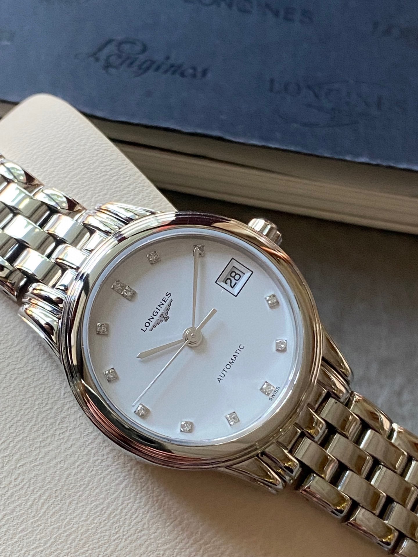 [9.8新]浪琴军旗女表钻石刻度日历自动机械女款手表L4.274.4.27.6