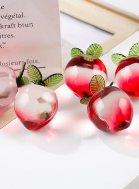 水晶桃子小摆件家居客厅圣诞水晶装饰品琉璃仿真桃子水果