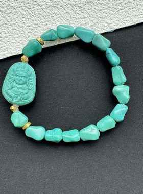 原矿高瓷绿松石随行手链搭配大黑天单圈手串尺寸约23.8×18×12mm