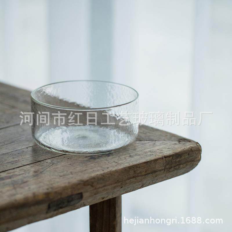 日式锤纹玻璃茶洗水洗大茶碗水盂茶渣桶杯洗笔洗沙拉碗建水茶水桶