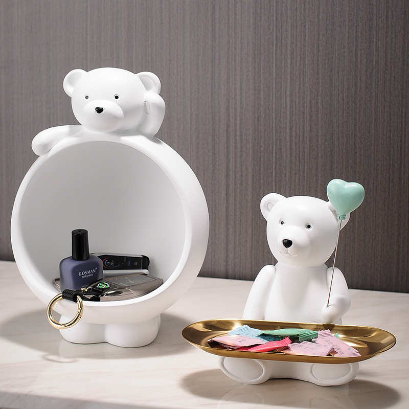 摆件电视柜客厅装饰品收纳钥匙创意北极熊玄关放家居口进门托盘