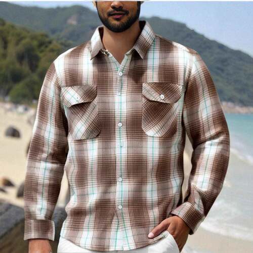 Men's Long Sleeve Textured Plaid Western Snap Shirt- Rust &