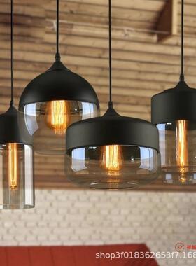 工业风tlof厅黑色琥珀玻璃灯个性复餐古吊艺术创NYN意餐桌吊灯