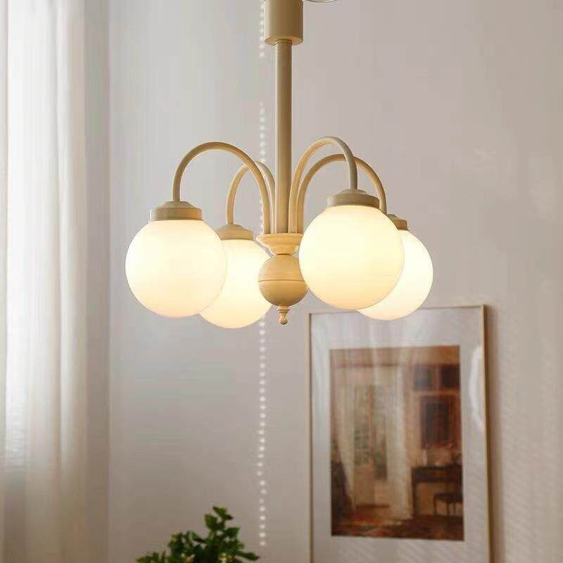 新款直销中古灯法式香草米色圆球轻奢吊灯 北欧奶油风卧室书房衣