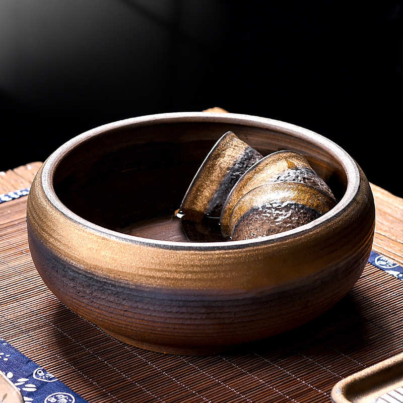 覆古鎏金玄纹茶洗家用水盂粗陶大号建水杯洗笔洗个性功夫茶具零配