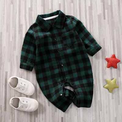Simple gentleman baby romper plaid year-old crawling