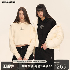 CLIMAX VISION春夏十字花短款套头薄绒连帽卫衣露腰短身帽衫