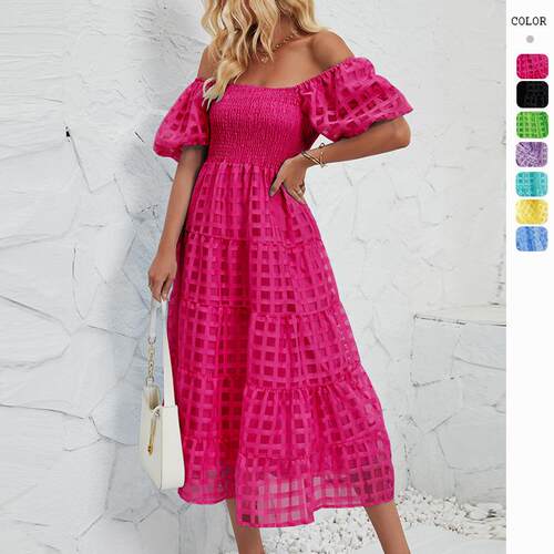 Long dress with bubble short sleeved flowing layered beach