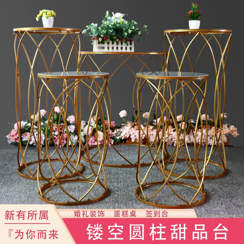 铁艺镂空圆柱甜品台 迎宾区装饰甜品台 甜品桌婚礼用品婚庆道具