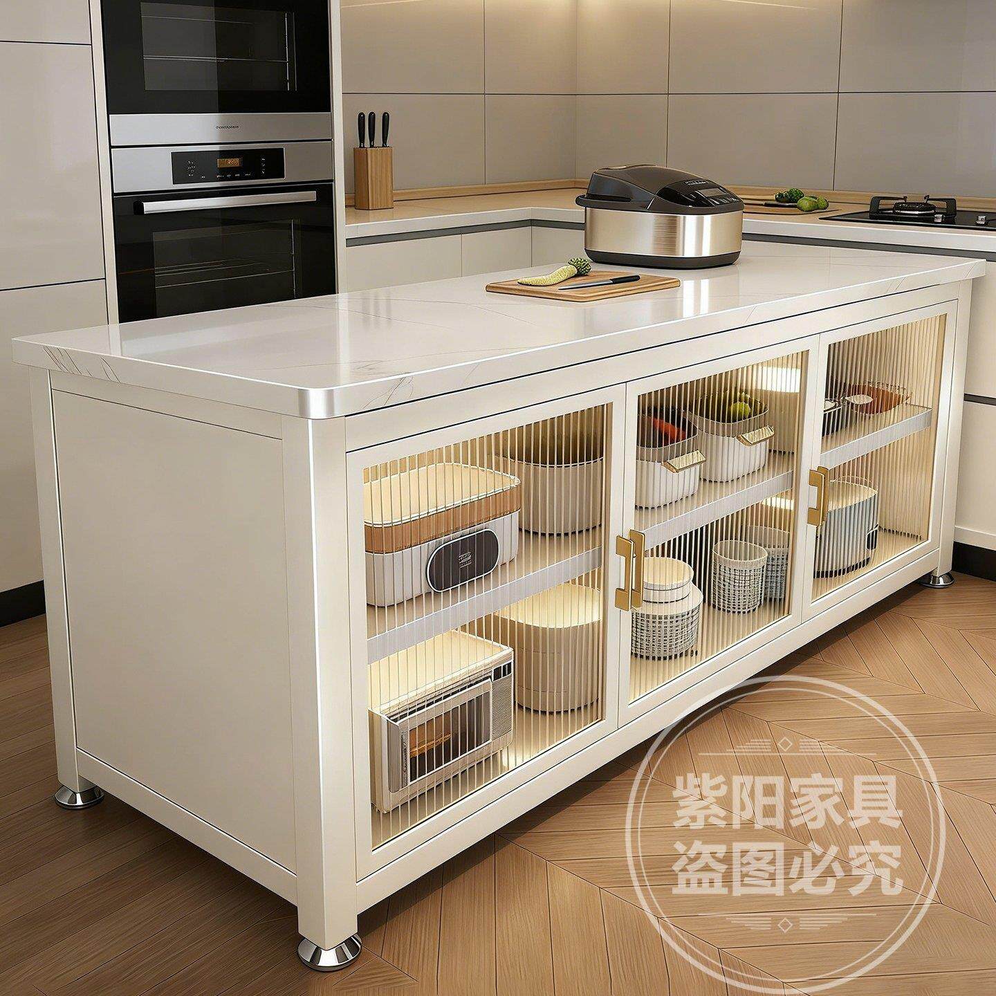 厨房落地置物架工作台多功能收纳储物柜多层岩板柜橱柜钢制餐边柜