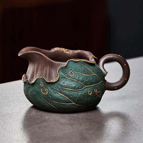 宜兴原矿紫泥公道杯紫砂莲子荷叶公杯分茶器功夫茶具配件滤茶套组