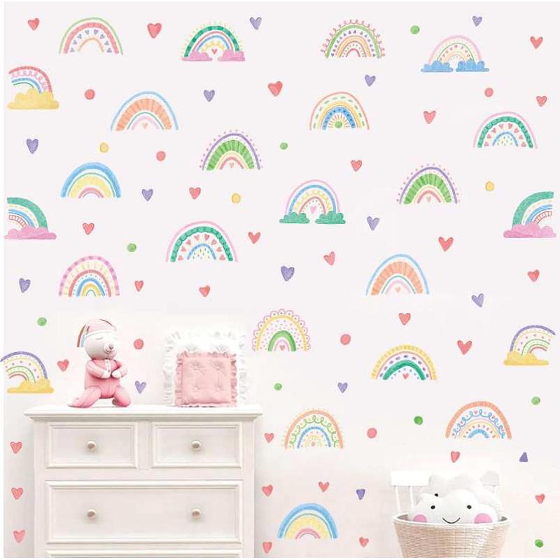 波西米亚彩虹墙贴儿童房墙面装饰ins风爱心圆点贴纸 boho贴画 PVC