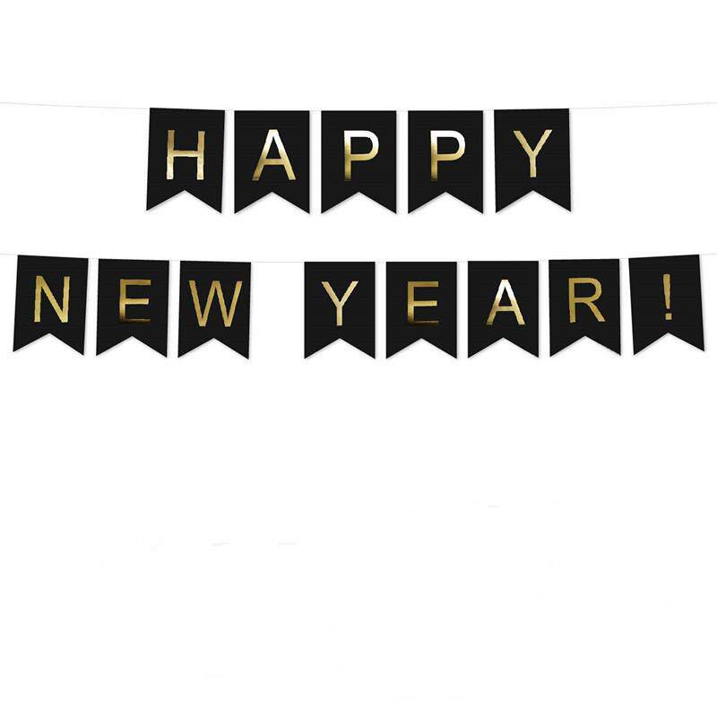 烫金新年拉旗HAPPY NEW YEAR字母串旗纸拉花节日生日场景布置横幅