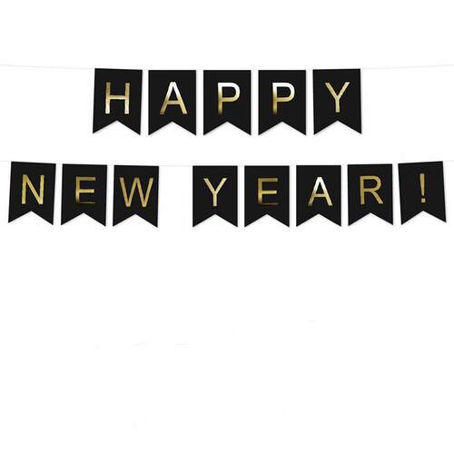 烫金新年拉旗HAPPY NEW YEAR字母串旗纸拉花节日生日场景布置横幅