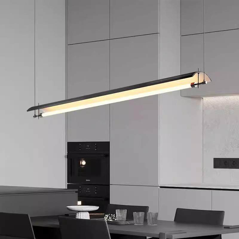 2025新款现代极简一字长条餐厅吊灯轻奢法式创意办公室吧台瓦片灯