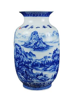 仿古青花清明上河图冬瓜花景德镇中式陶瓷家居客厅装饰摆件