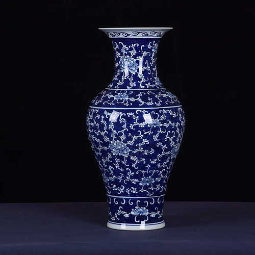 插花瓷瓶花瓶古缠枝莲大2024装饰品摆件玄关落地手绘青花瓷