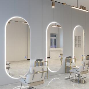 理发店镜台网红显白瘦美颜容美发镜子潮款 LED触摸发廊专rω 壁挂式