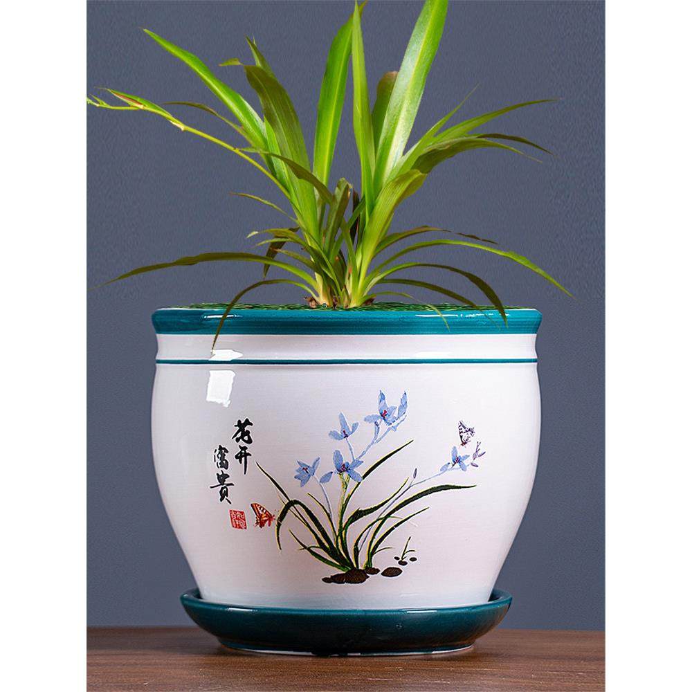 新中式花925盆陶带托瓷肉盘大号白色桌面阳台绿萝君子兰多花透气,鲜花速递/花卉仿真/绿植园艺,花盆,淘宝优惠券,粉丝福利购,淘宝优惠卷