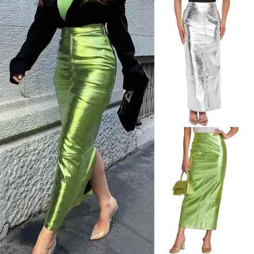 Women's patent leather half skirt, shiny bread buttocks