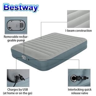 Bestway69078充气双人双层布面床 蓄电池智能泵 P3066欧规可分离式