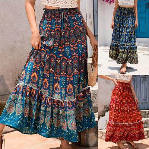 Women's printed half skirt, beach skirt, hollowed out lace