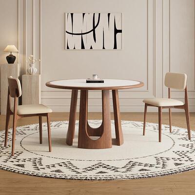 德利丰FAS内嵌岩板餐桌胡桃色奶油风家用小户型客厅会客吃饭桌子