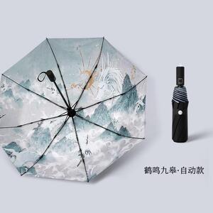 高档动伞自折叠雨晴雨两用太阳伞国风潮防晒防紫外线女水学生墨古