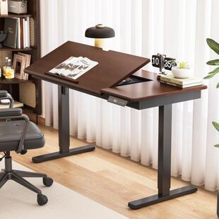 电动升降书桌绘画画桌子可翻转倾斜办公桌站立式 工作台家用电脑桌