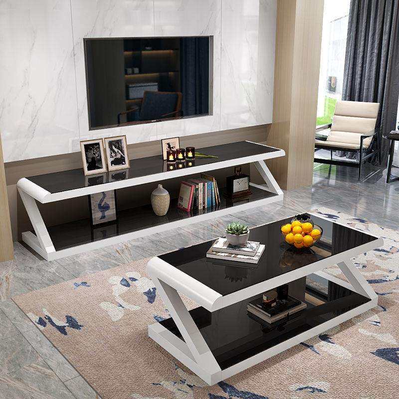 客厅电视柜钢化玻璃客厅柜简约现代茶几电视柜组合铁艺烤漆茶几