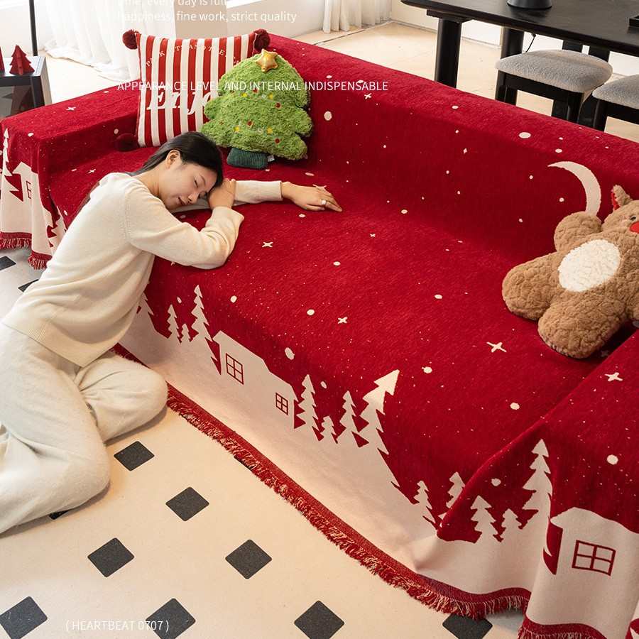 新年圣诞喜庆沙发盖布巾全包盖2025新款四季通用万能防滑坐垫毯子