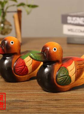 木制鸳鸯饰品小对木雕新婚夫妇结婚礼物