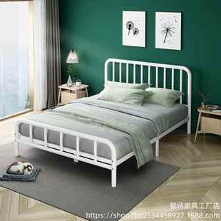 8铁艺床铁床铁双人床简约现代1.米床1.5出54d租房1单人床带床垫组