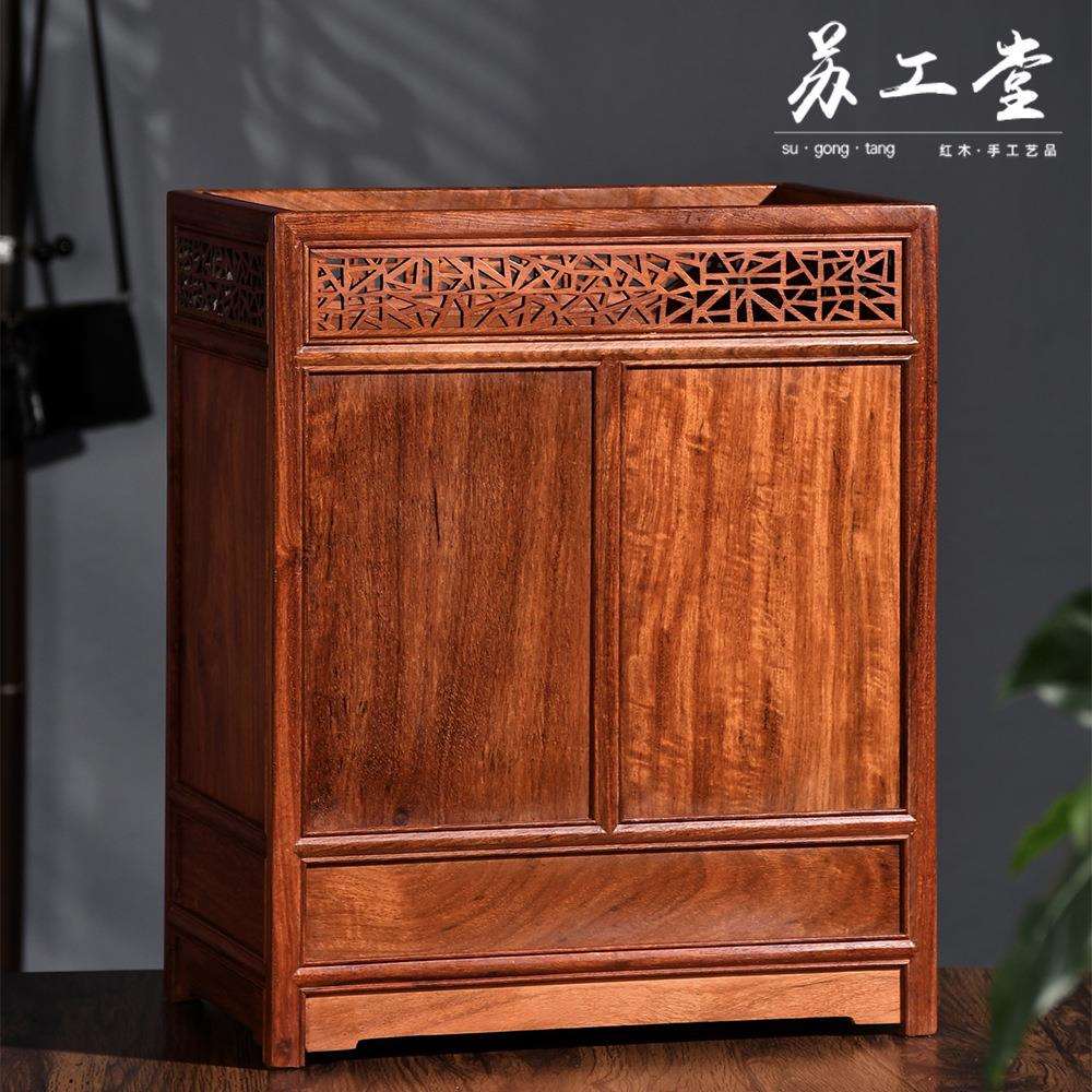 新品缅甸花梨木茶水柜 双抽屉多功能收纳柜子茶道冰裂储物柜货源
