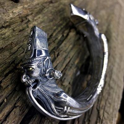 高档男款霸气黑白无常开口爷手镯S镯925纯银七爷一见财八生天下太