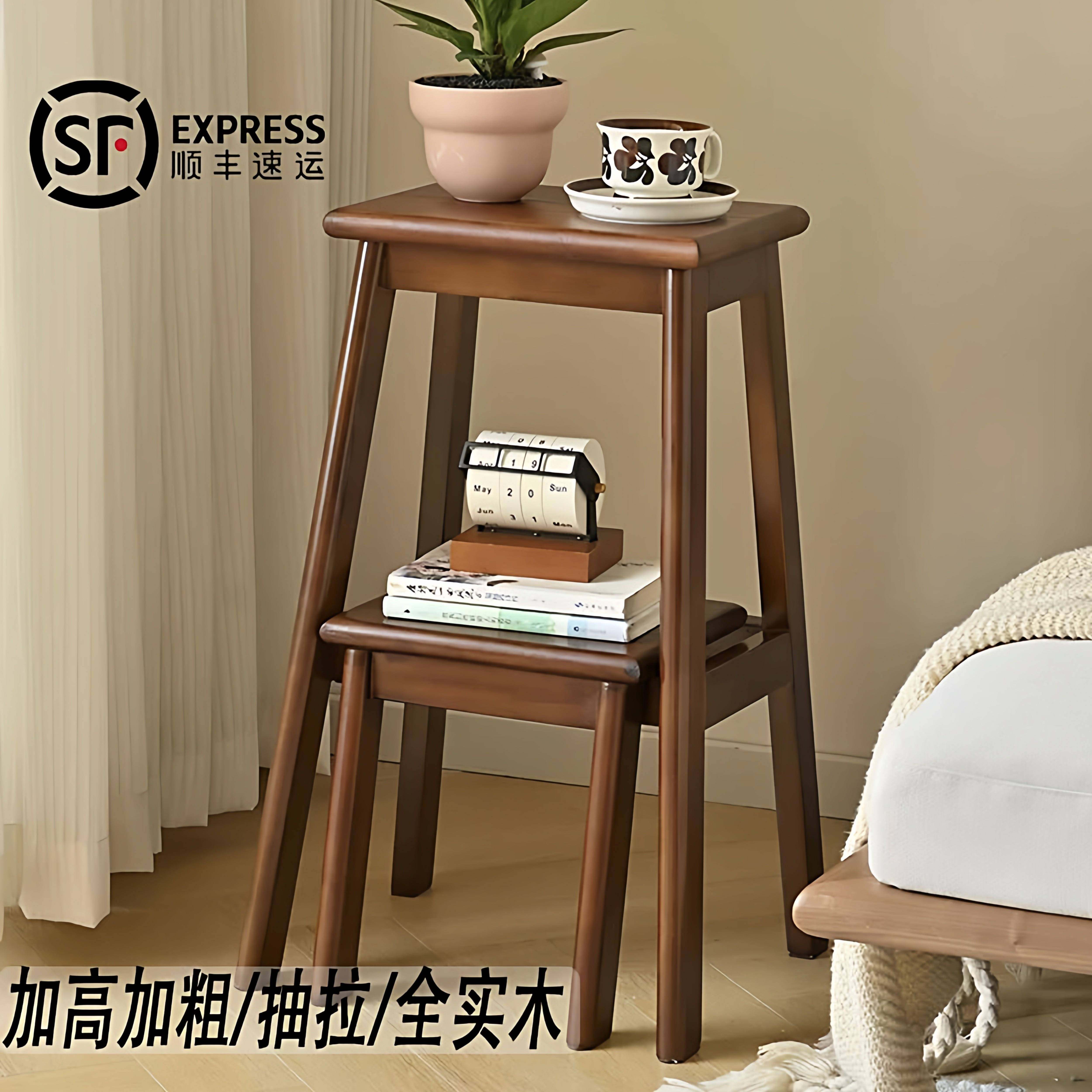 实木梯凳家用可抽拉登高梯子凳子两用多功能置物架厨房稳步爬梯凳