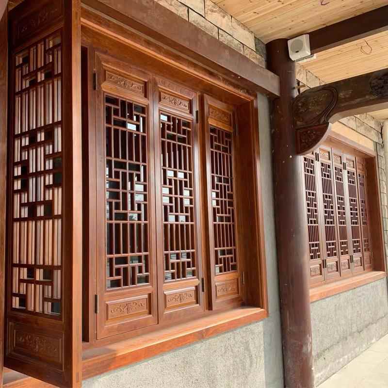 ?东阳木雕中式花格榆木Fhfmguzh实木花格窗窗镂门空木雕门窗仿古