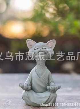 新款直销跨境开怀大笑猫咪摆件打坐黑猫树脂摆件居家装饰摆件黑色