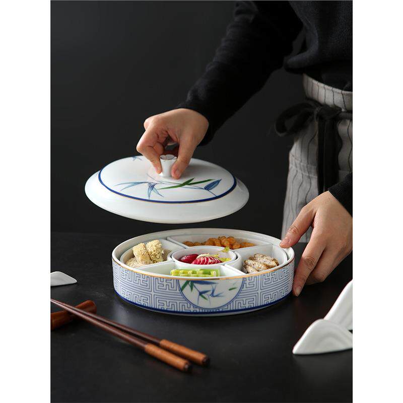中食式特色意境盒小果盘创意凉五菜拼冷菜盘无品牌/分隔格金边盘
