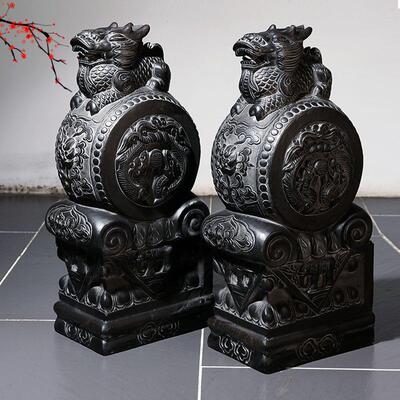 石雕门墩抱鼓石一对青石彷古大象石鼓貔貅麒麟家用庭院门口摆件