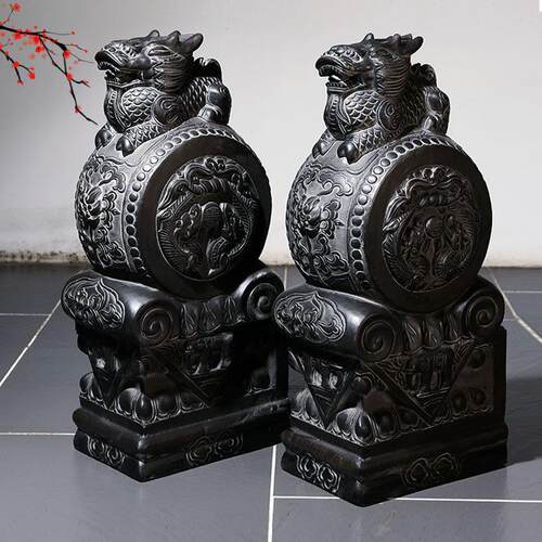 石雕门墩抱鼓石一对青石彷古大象石鼓貔貅麒麟家用庭院门口摆件