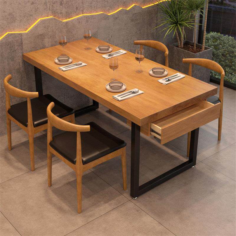 简约长方形实木桌椅组合串串火锅店带抽屉长条桌料理饭厅商用餐桌