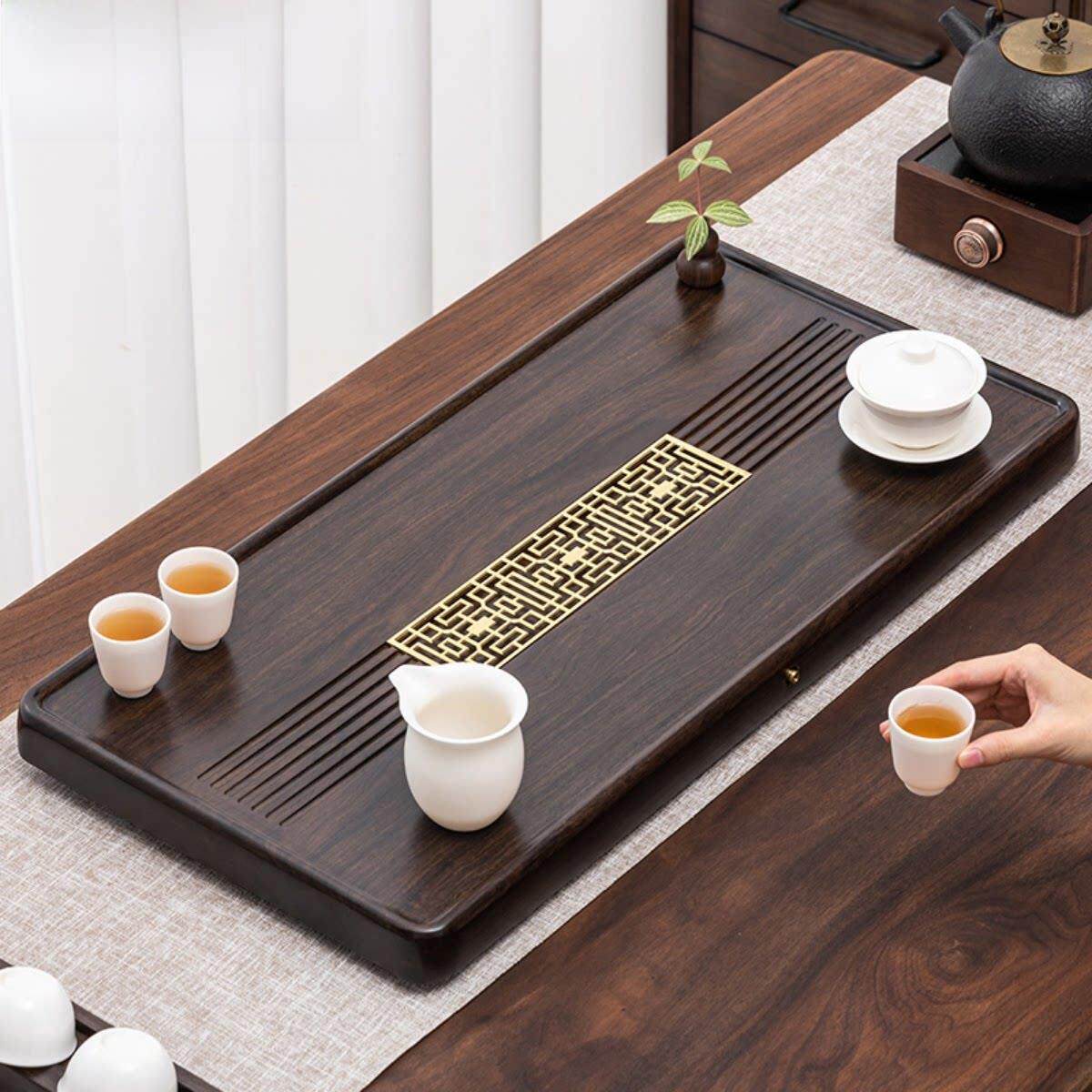 整体黑檀木茶盘实木简约现代家用茶几原木茶海矩形排水功夫茶具