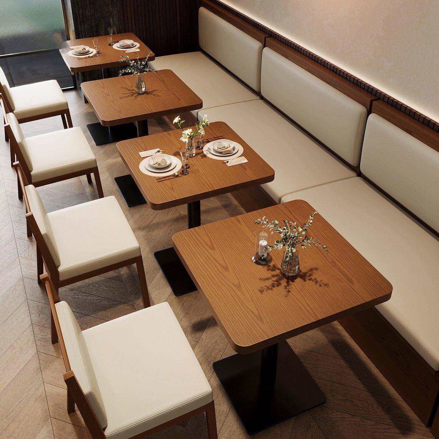 实木桌椅餐厅商用1米2可定制长度靠墙咖啡厅店餐饮带储物卡座沙发
