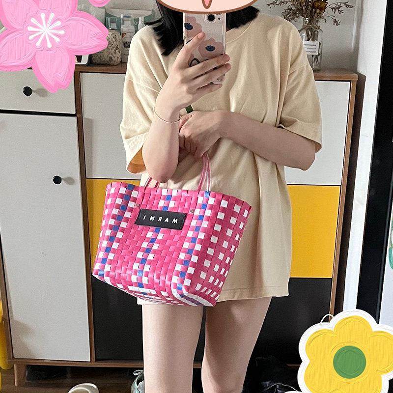 手工编包大容量慈善款撞色编织菜篮子包购物包宠物篮手提包沙滩包,收纳整理,购物篮,淘宝优惠券,粉丝福利购,淘宝优惠卷