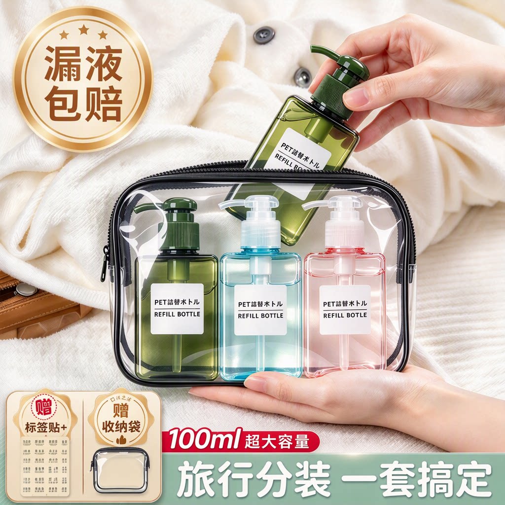旅行分装瓶洗发水沐浴露洗面奶按压式便携式套装漏液包赔旗舰店