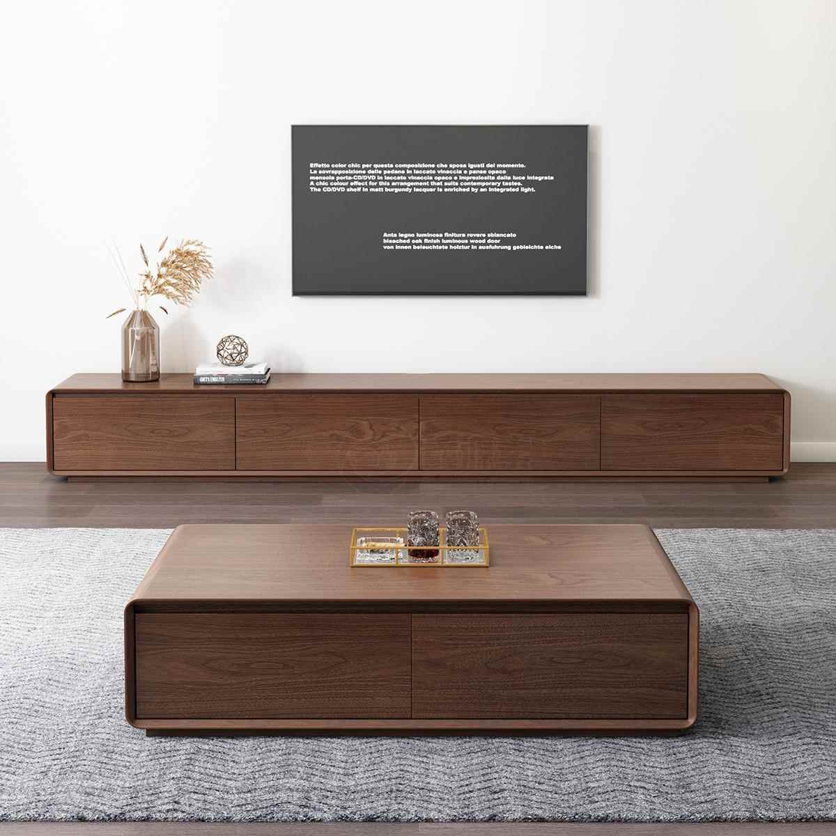 中古风现代简约电视柜茶几组合小户型胡桃色客厅烤漆实木电视机柜