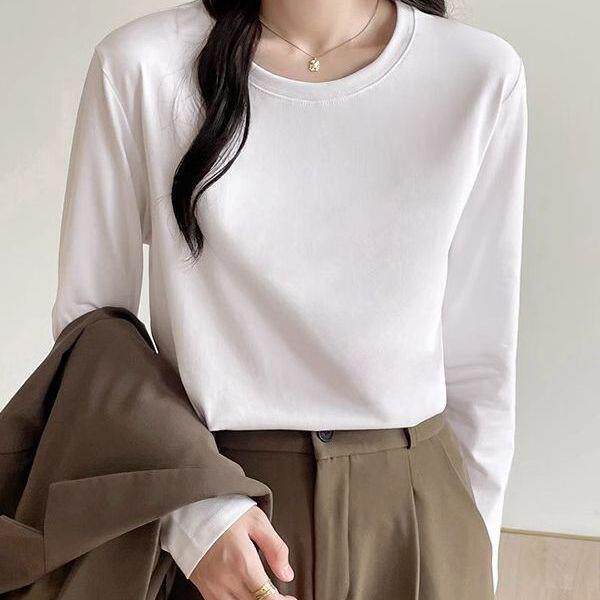 白色长袖t恤女宽松百搭韩版上衣2025新款秋冬季内搭打底衫体恤潮
